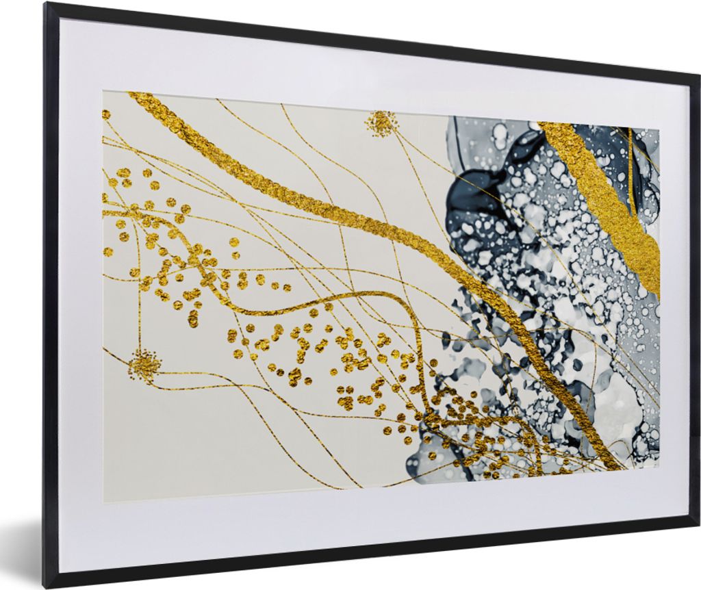 MuchoWow Gerahmtes Poster Abstrakt - Gold - Natur - Kunst 60x40 cm - Poster mit Schwarzem Bilderrahmen Wandposter Rahmen Foto Bilder - Schlafzimm...