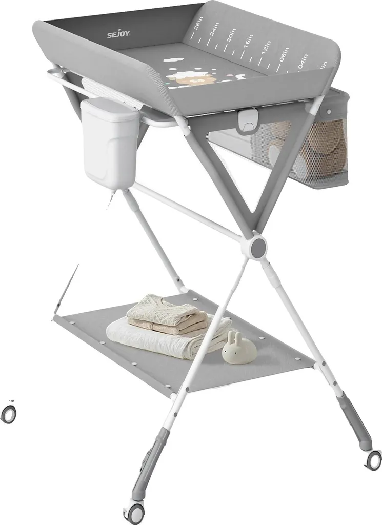 Table à langer anti mal de dos : réglable en hauteur et pliable Grise