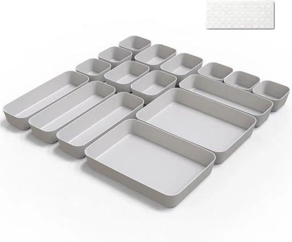 Organiseur gris 16 pièces en plastique résistant pour maison et salle d'eau