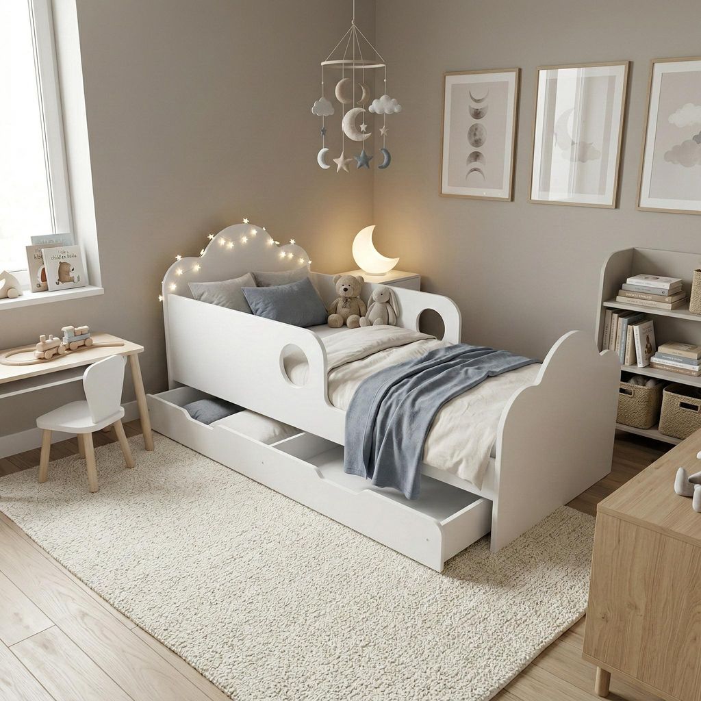 Lettino 140x70 cm con cassetto, materasso, contenitore, Immagine del prodotto 