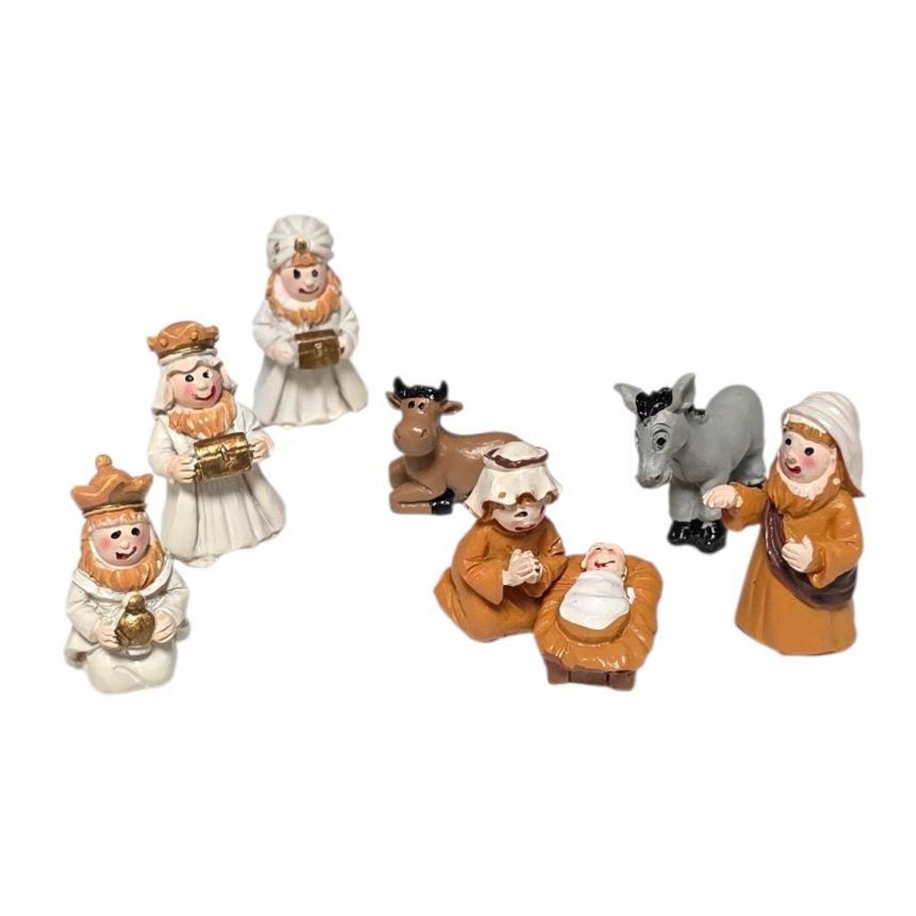 GOLDBACH Mini Krippenfiguren-Set 8-teilig, Heilige Familie inkl. heilige 3 Könige, Ochse und Esel, ca. 1-3 cm Höhe, beige/weiß, teilw. m. Klebep...
