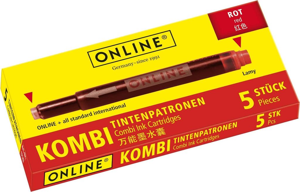 ONLINE® 17307/12 Tintenpatronen für Füller rot 5 St. Immagine del prodotto 