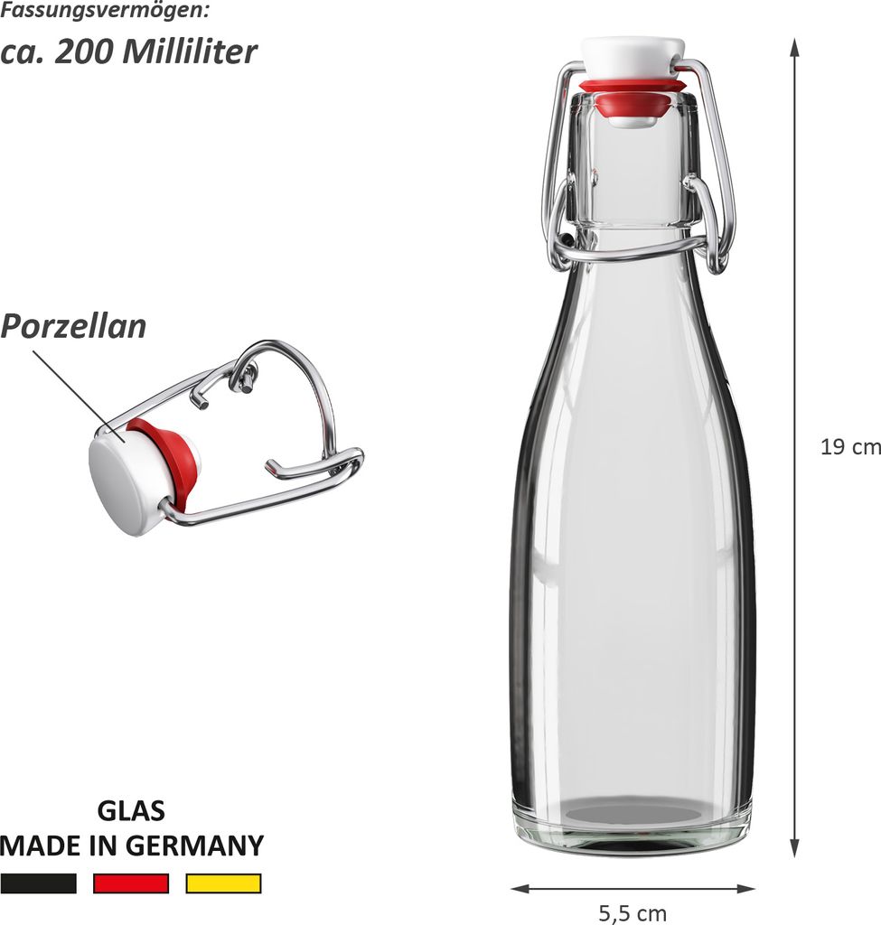 Wellgro 200 ml Glasflasche mit Bügelverschluss - 5,5 x 19 Produktbild 7