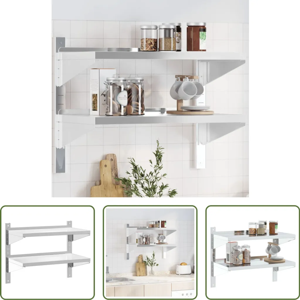 Rayonnage mural double en acier inoxydable 75 cm pour cuisine et garage