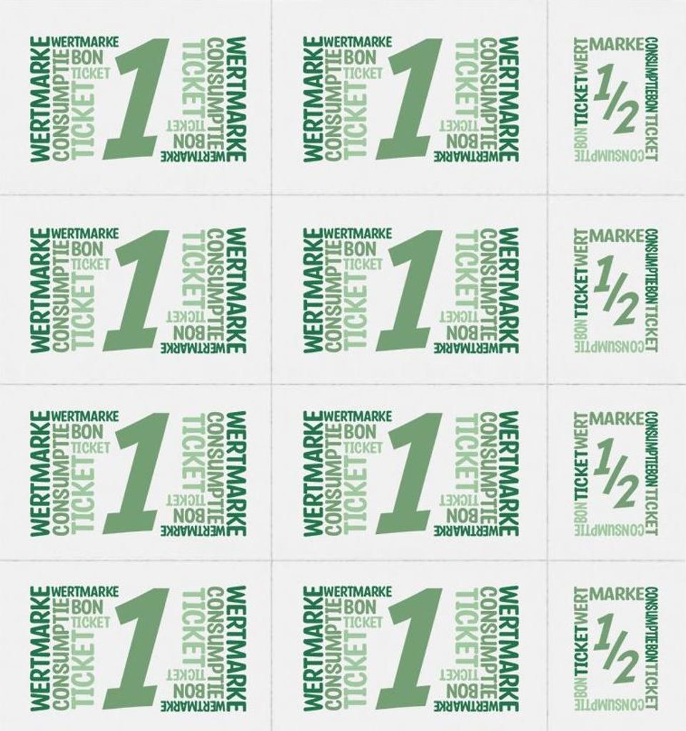 CombiCraft Wertmarken Karte auf weißem Papier mit grünem Druck mit 10 Wert-Einheiten