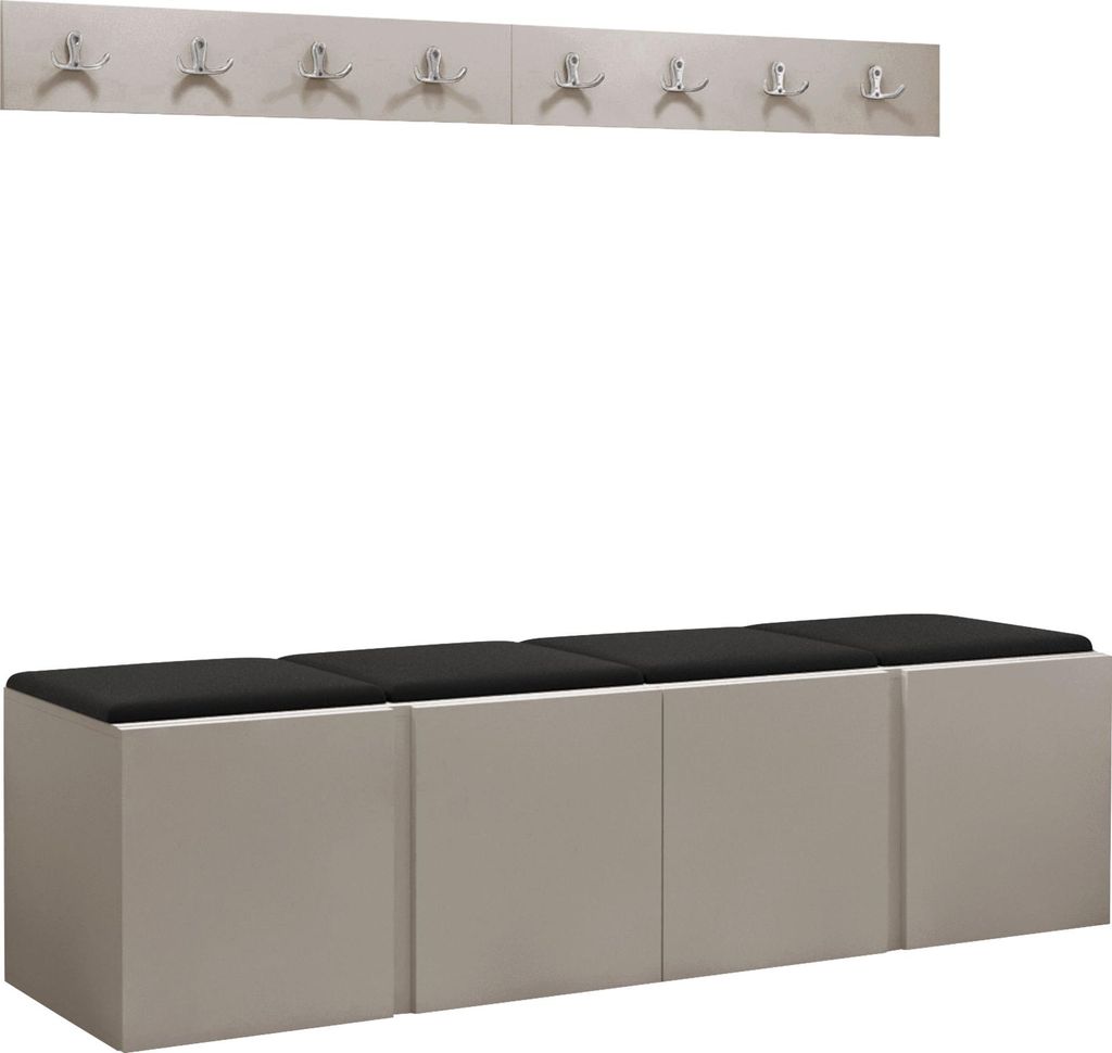 MIRJAN24 Garderoben-Set Orion VII, Garderobe mit Sitzbank mit 4 x Wandpanel 42x42 (Farbe: Cashmere, Soft 011)