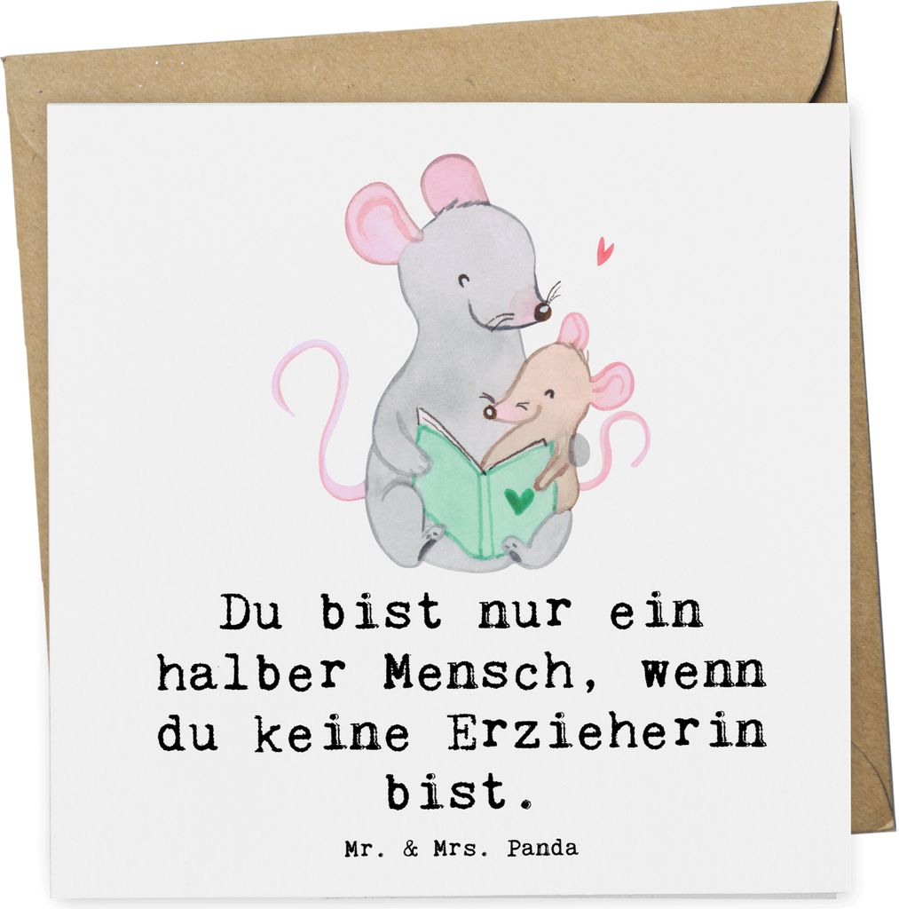 Mr. & Mrs. Panda Grußkarte Erzieherin Herz - Weiß - Geschenk, anlasskarte, Ausbildung, Spruch, Klappkarte, Glückwunschkarte, Kindergarten, Lusti...