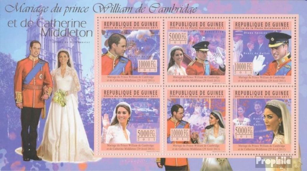 Briefmarken Guinea 2011 Mi 8388-8393 Kleinbogen (kompl. Ausgabe) postfrisch Prinz William & Katherine Middleton