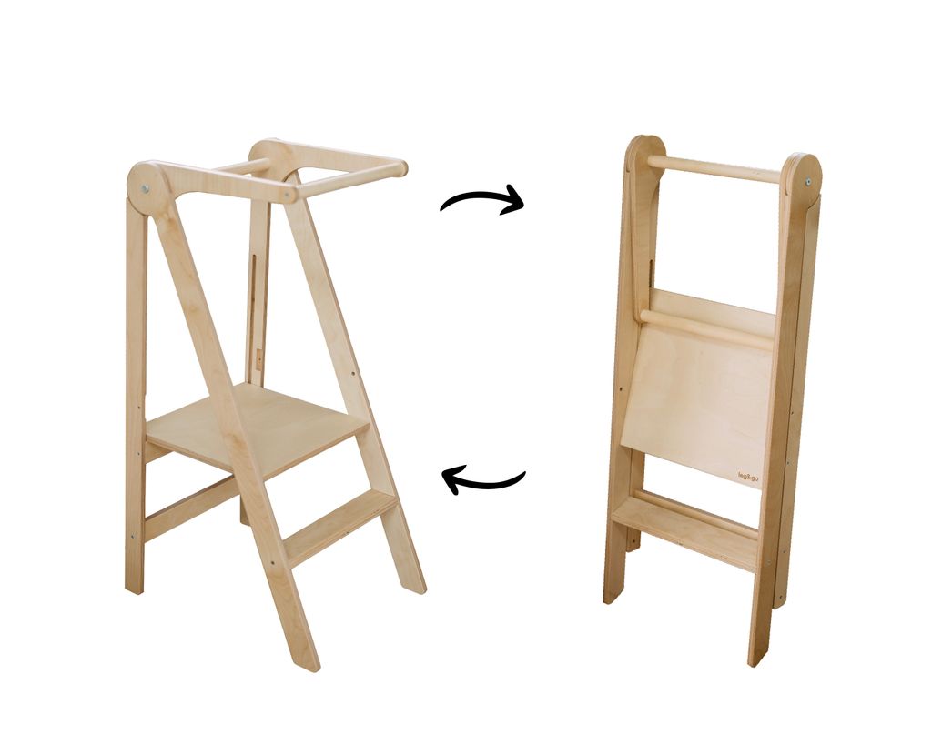 leg&go Faltbarer Lernturm mit abnehmbarem Sicherheitsbügel, aus Holz, Naturholz