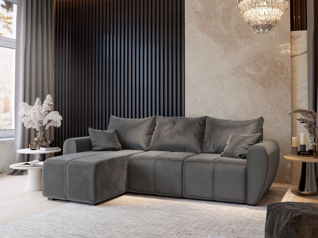 Masseno Ecksofa MADISON mit Schlaffunktion L-Form, Sofa mit Bettkasten, Wohnzimmersofa, Couch, Soffa, Bettsofa, Couchgarnitur- Grau, PAROS 06