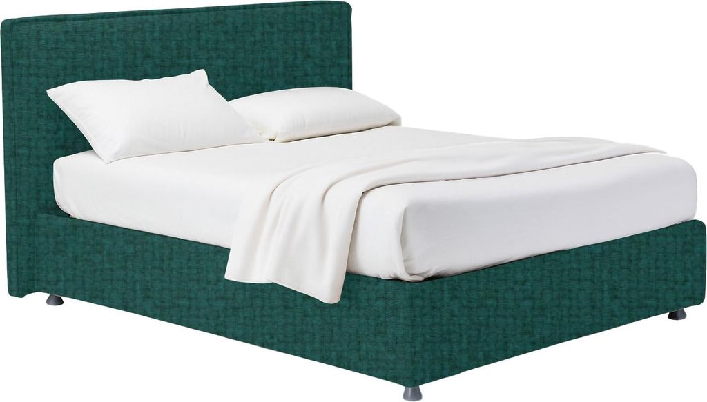 Dmora Bett Halbtor Codevigo Petrolgrün, abnehmbarer Bezug, mit Stauraum