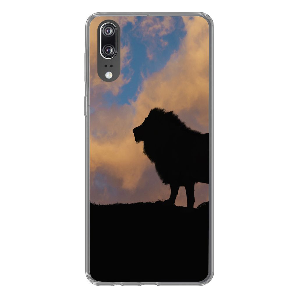 MuchoWow Handyhülle Schutzhülle Hülle für Huawei P20 Löwe - Sonnenuntergang - Wild Silikon Softcase Handy Hülle - Hardcover