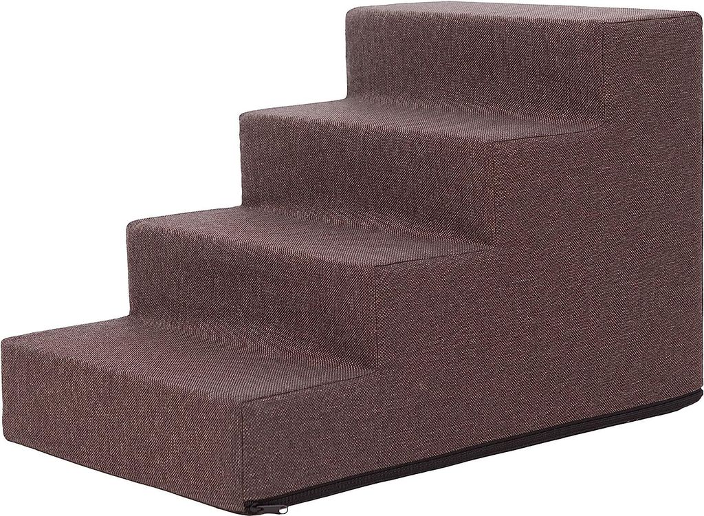 PillowPrim Tiertreppen Eingang Hilfe Kleinere Hunde Stufen Rampe Katzentreppe 4 Stufen Groß Braun Höhe 40 cm