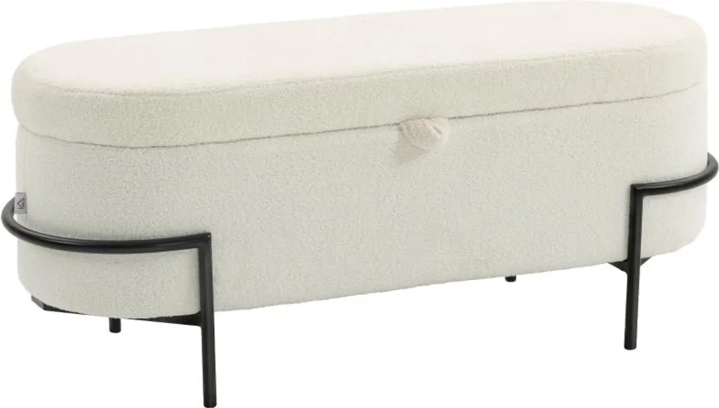 Fortuna Lai Tabouret de Rangement en Polaire Blanc Crème et Pieds Acier