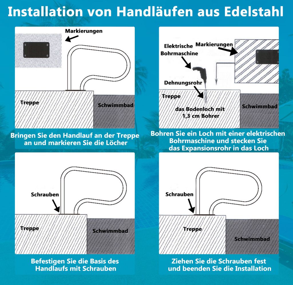 COSTWAY Edelstahl Poolleiter, Schwimmbad Leiter Handlauf Produktbild 6