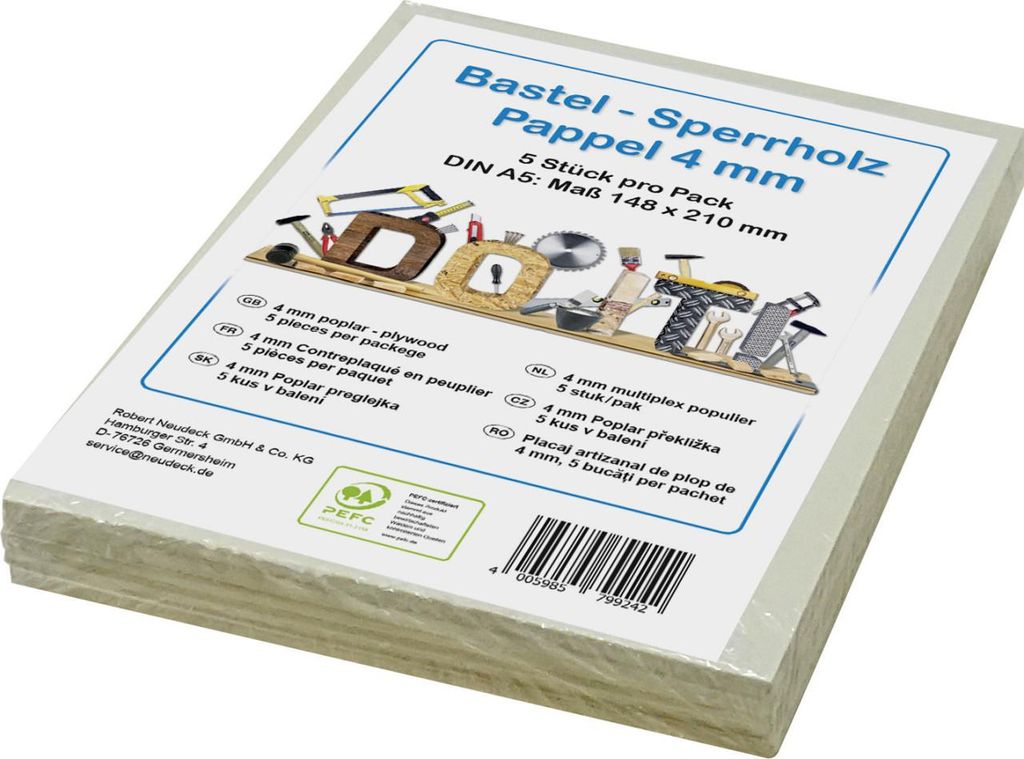 Bastelsperrholz Pappel DIN A5 21 x 14,8 cm, 4 mm Produktbild 