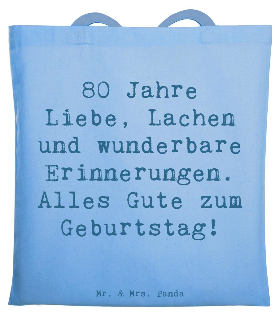 Mr. & Mrs. Panda Uni Tasche Spruch 80. Geburtstag - Sky Blue - Geschenk, besondere Botschaft, Jutetasche, Tote Bag, Geburtstagsfeier 80 Jahre, geme...