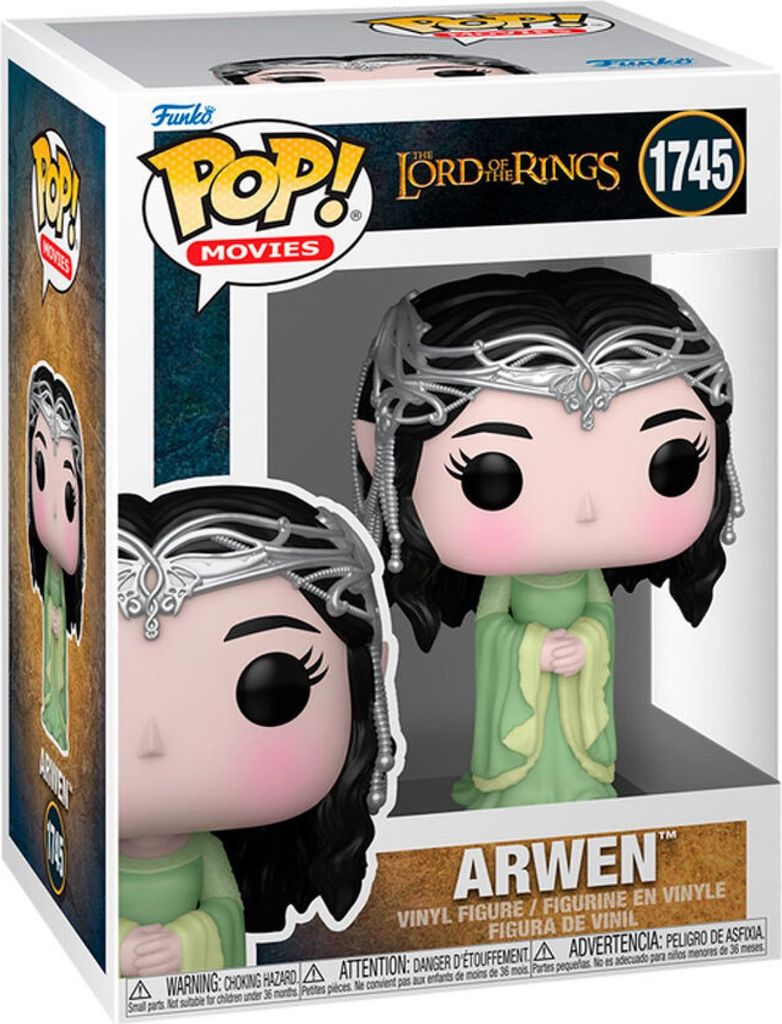 A Funko Pop! vinyl figure of Arwen from The Lord of the Rings, displayed in its original packaging.