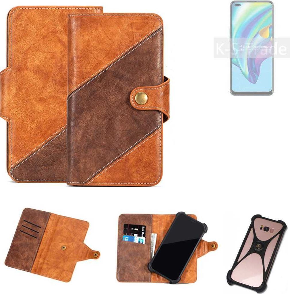 K-S-Trade Handyhülle Schutzhülle Bookstyle Case Wallet-Case kompatibel mit Oppo A15 Cover Klapphülle Kantenschutz Smartphone dunkelbraun braun 1x