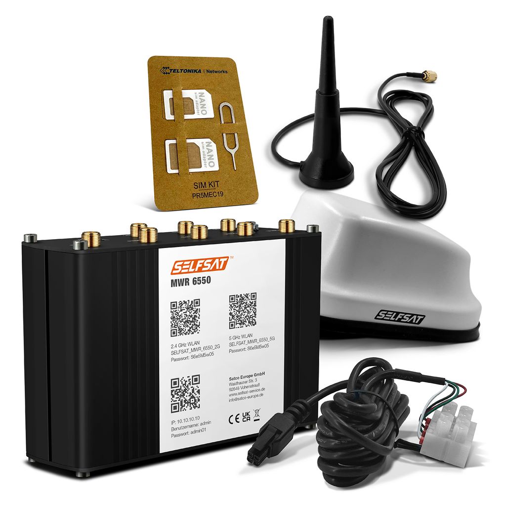 SELFSAT MWR 6550 5G Cat 20 WiFi 6 WLAN Router bis 3,4 Gbps inkl. SELFSAT 5G Antenne weiß