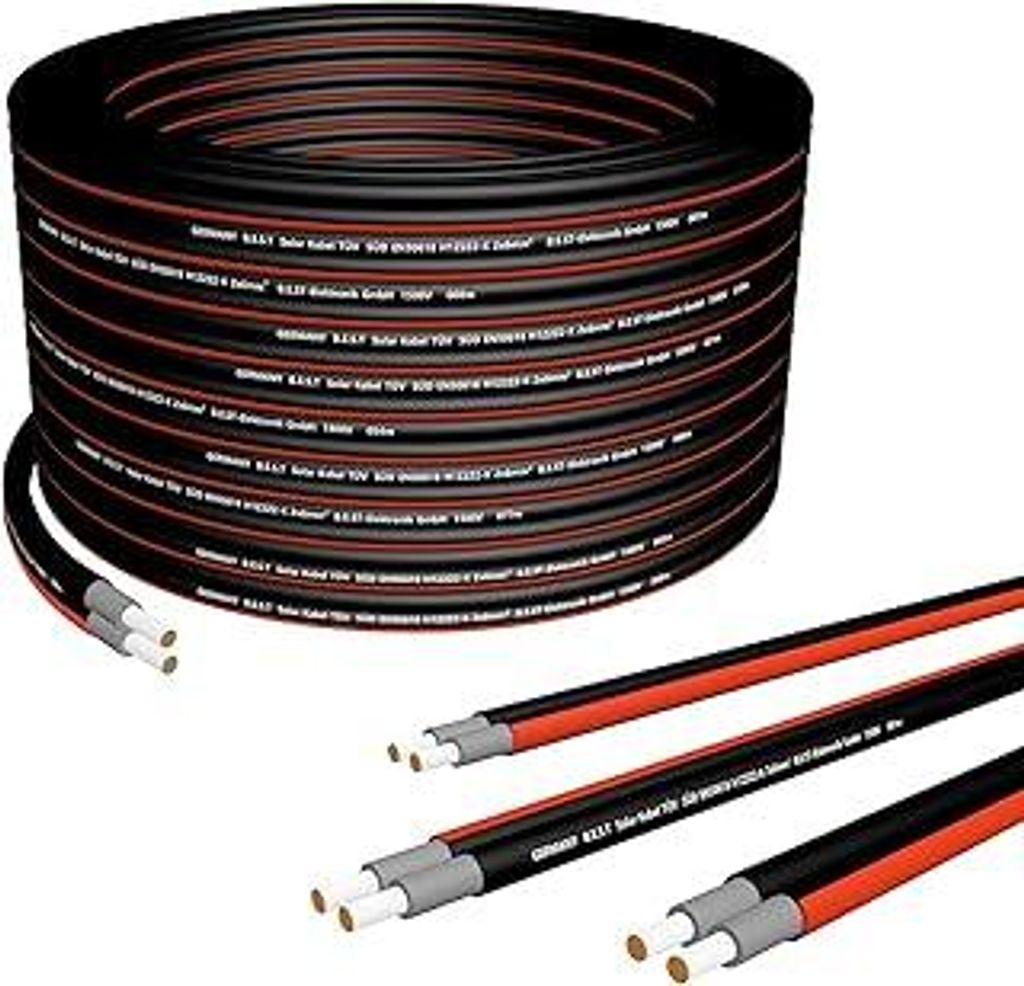 Germany B.e.s.t Solarkabel Duplex 6mm2 PV Kabel aus Kupfer, Photovoltaik 50m Schwarz und Rot