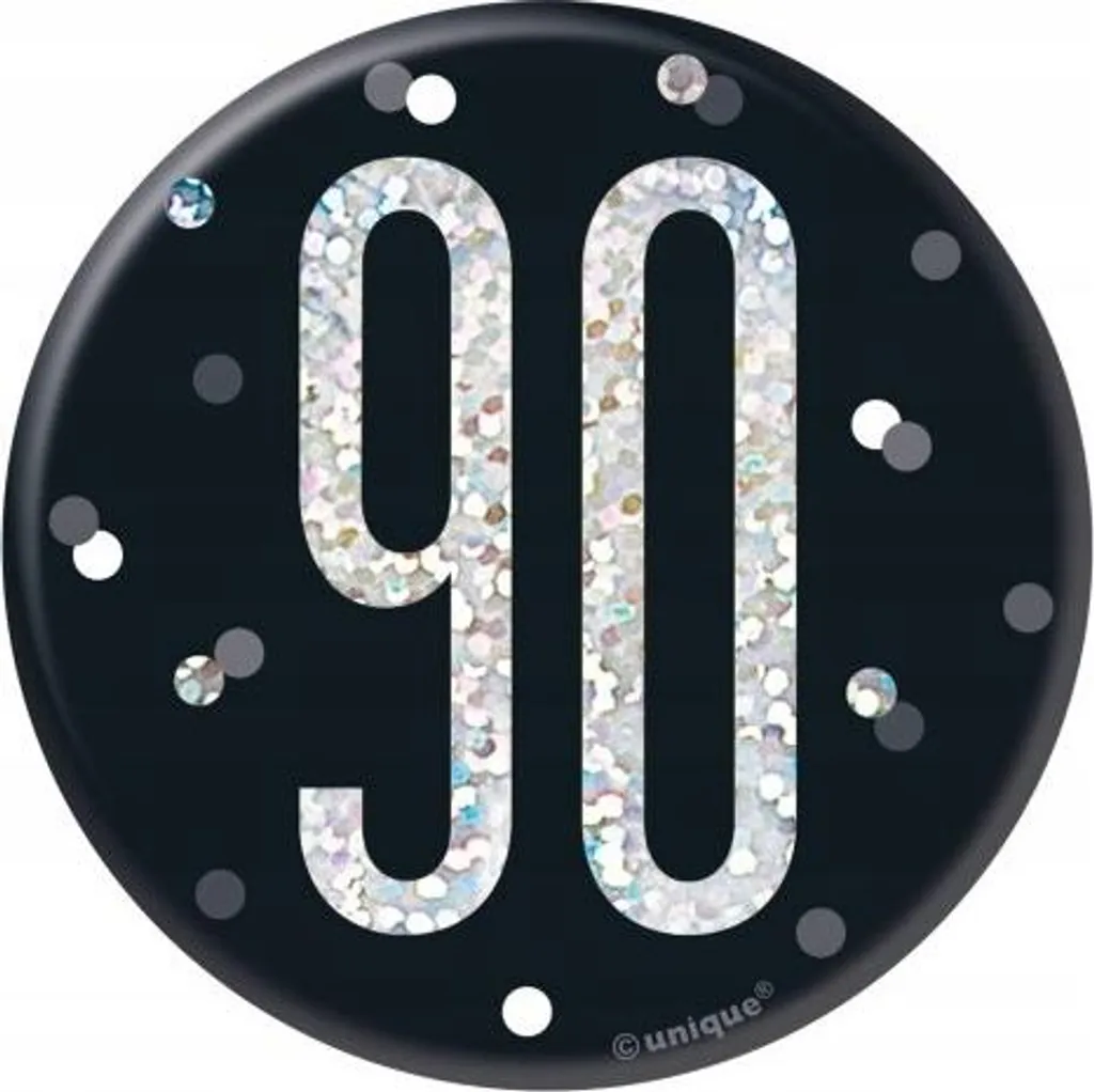 Insigne décoratif chiffre 90 coloris noir et argent pour fête d'âge
