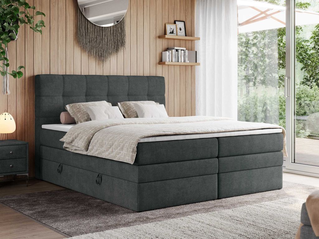 Boxspringbett, Polsterbett, Bett, Schlafzimmer - ERNI-KING - 180 x 200 cm - Dunkelgrau - H4