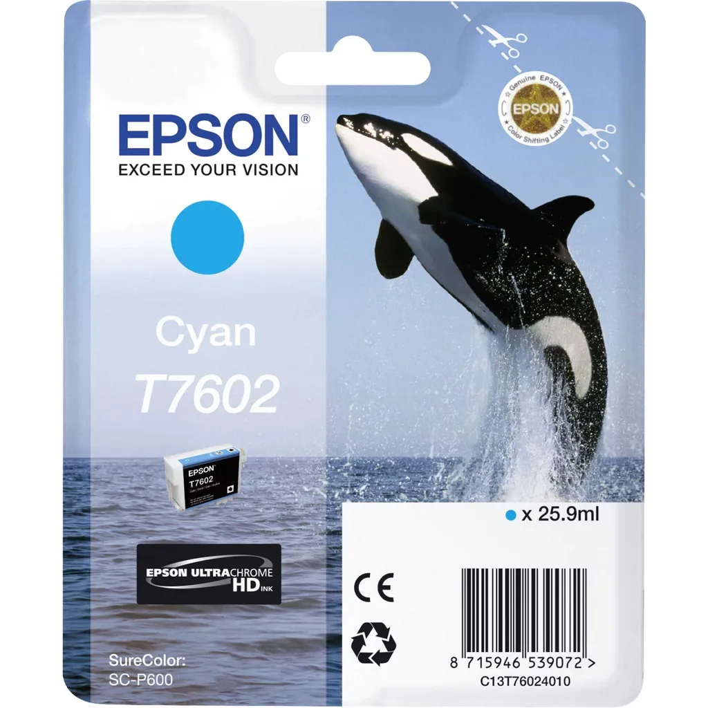 Recharge Encre Cyan Epson T7602 Originale 26 ml pour SureColor P600