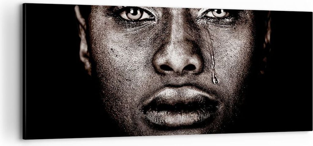 Bild auf Leinwand - Leinwandbild - Einteilig - Schwarz Porträt Träne - 100x40cm - Wand Bild - Wanddeko - Wandbilder - Leinwanddruck - Bilder - Wa...