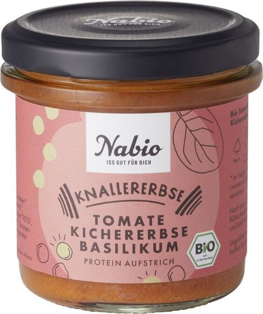Nabio Protein-Aufstrich Knallererbse Tomate Kichererbse Basilikum - - 140g x 6 - 6er Pack VPE