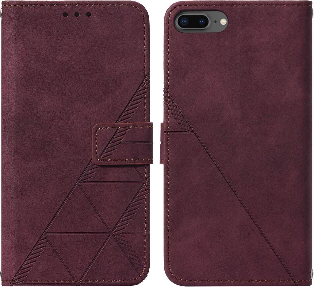 iPhone 8 Plus Hülle, Schlank Prägung Flip Leder Kartenfächer Schutzhülle mit Ständer für iPhone 8 Plus/ 7 Plus/ 6s Plus/ 6 Plus Rot