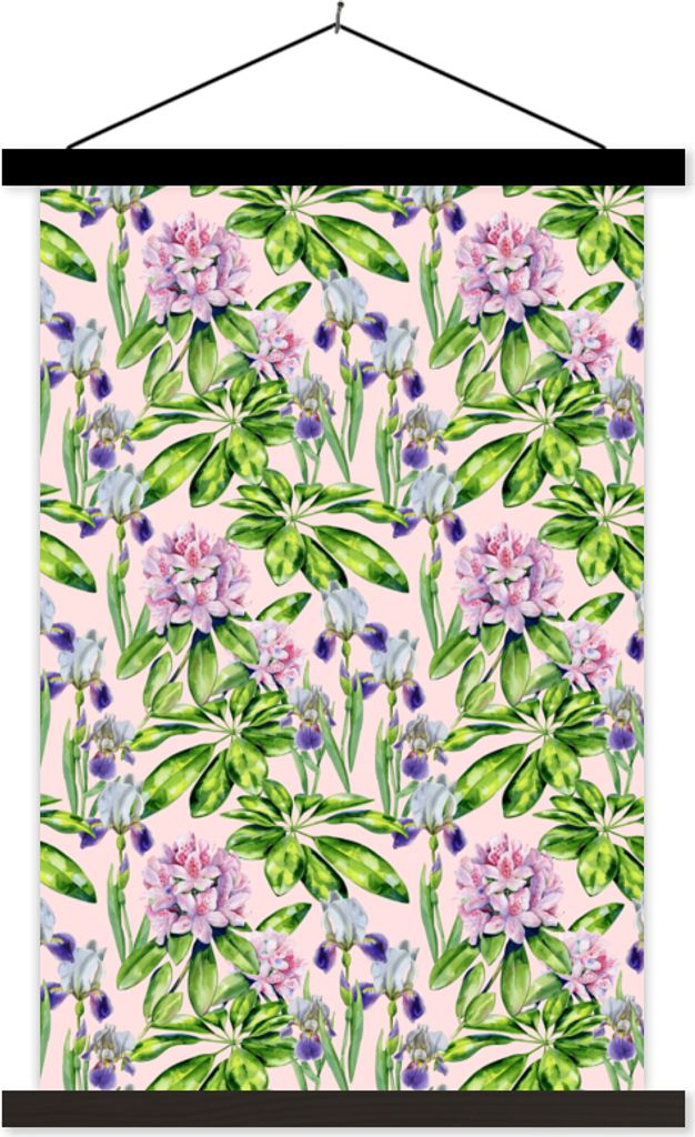 MuchoWow Textilposter Blumen - Hortensie - Muster 120x180 cm mit schwarzem Rahmen - Fotos