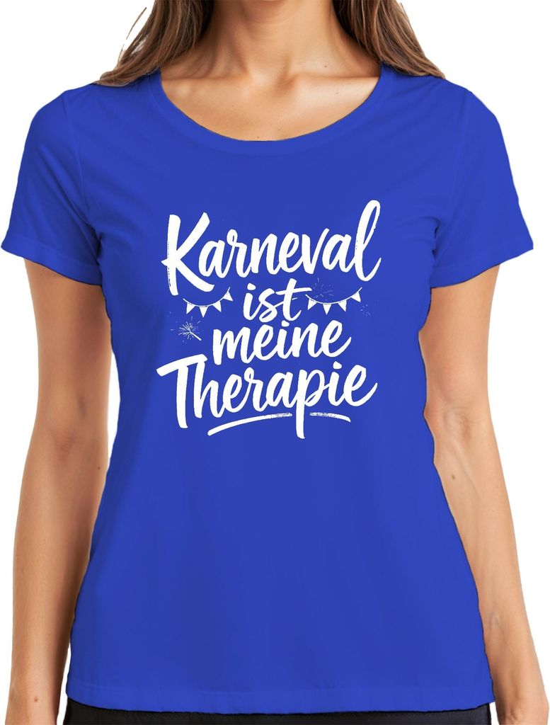 Karneval ist meine Therapie Fasching Spaß Party Geschenk Damen T-Shirt, Blau, M