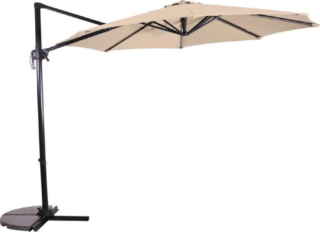 Casa Padrino Luxus Ampelschirm Anthrazit / Naturfarben Ø 300 cm - Sonnenschirm mit Ständer - Garten Sonnenschirm - Terrassen Sonnenschirm - Balko...