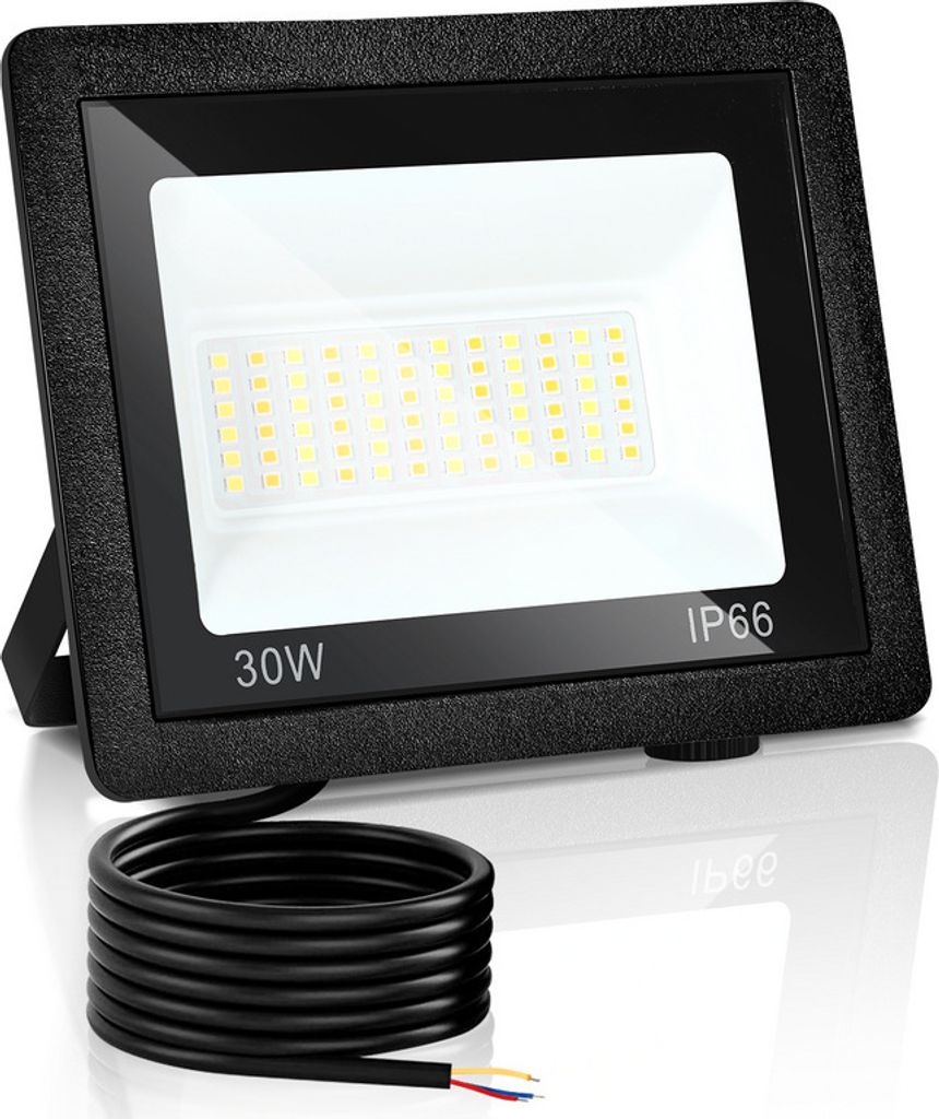 Jopassy LED Fluter LED Baustrahler 1X 30W 3 Farbe 3000/4000/6500K Floodlight mit IP66 Wasserdicht