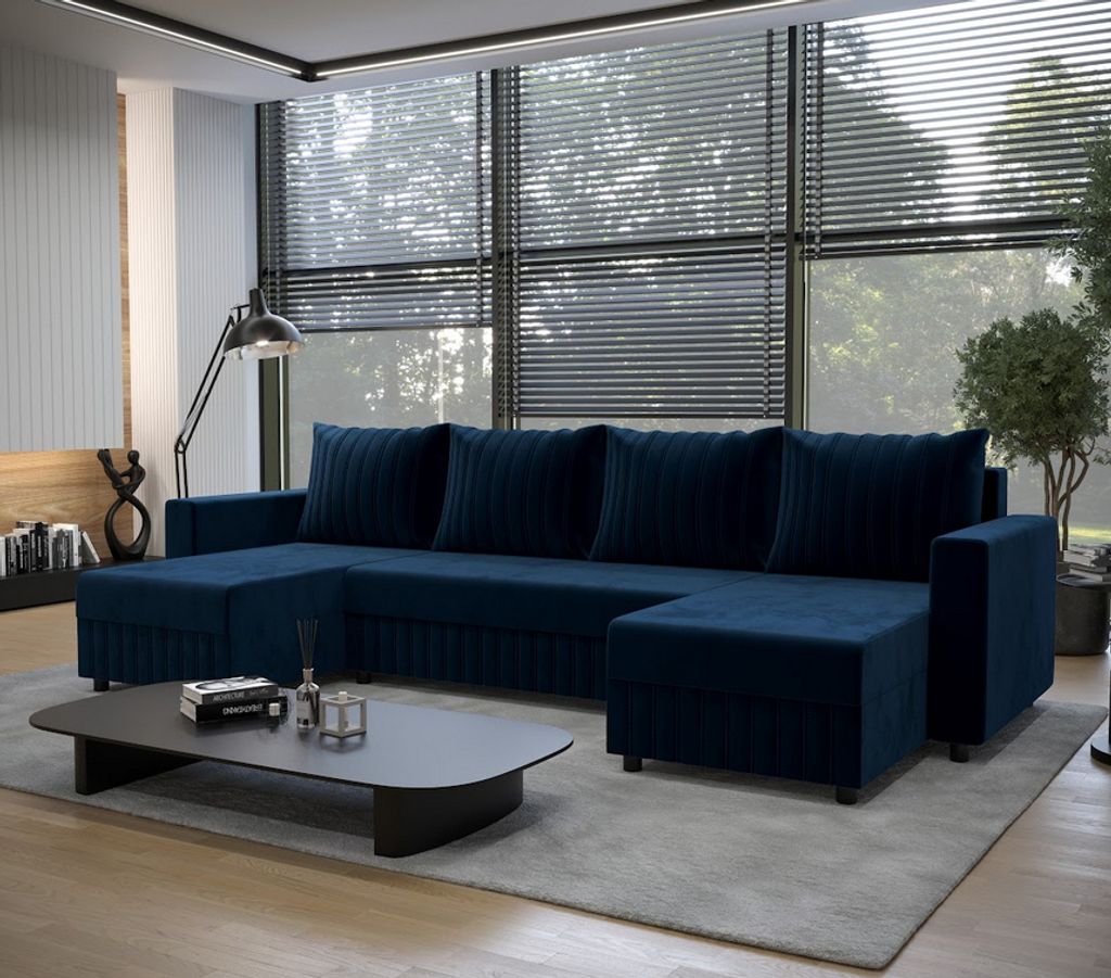 U-förmige Couchgarnitur EDITH – Dunkelblau