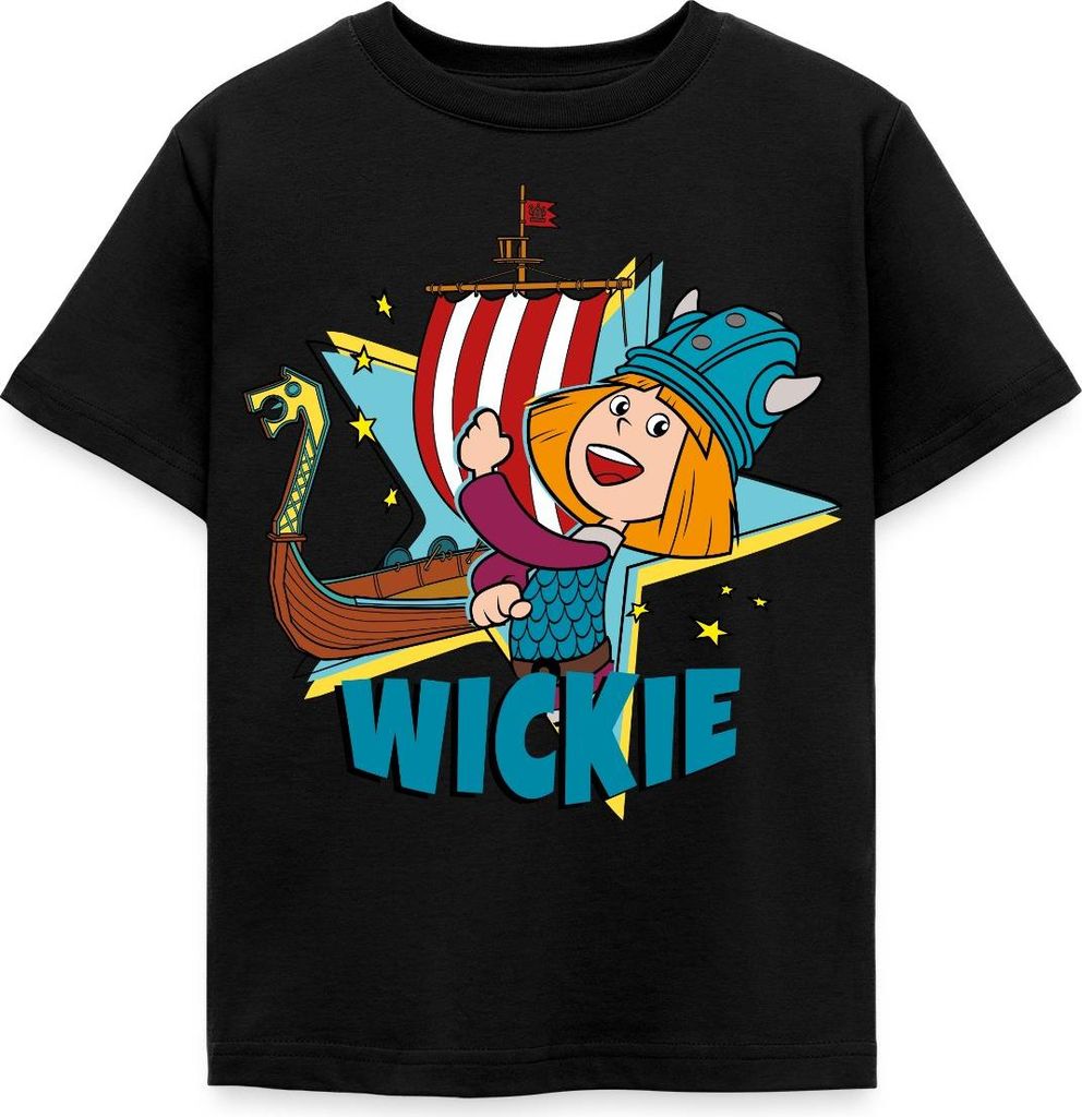 Spreadshirt Wickie Und Die Starken Männer Wikingerschiff Kinder T-Shirt, 110/116 (5-6 Jahre), Schwarz