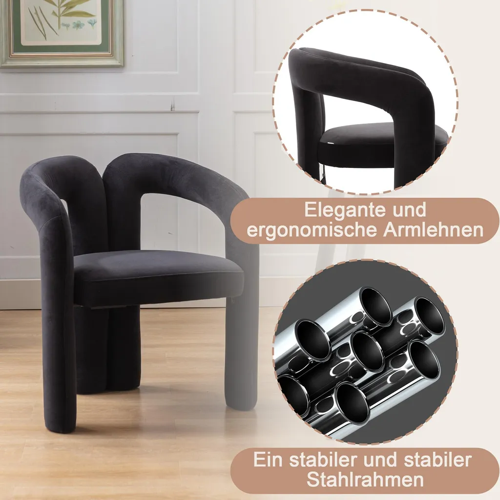 MODFU Chaise Design en Velours Noir - Lot de 2 avec Structure Bois Massif
