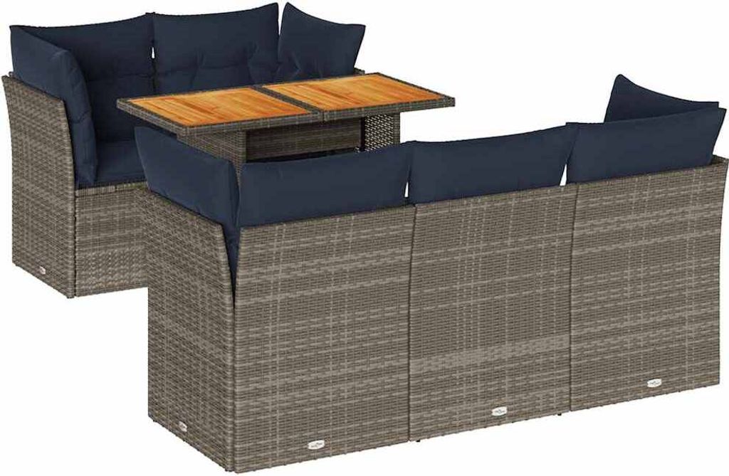 vidaXL 6-tlg. Garten-Sofagarnitur mit Kissen Grau Poly Rattan