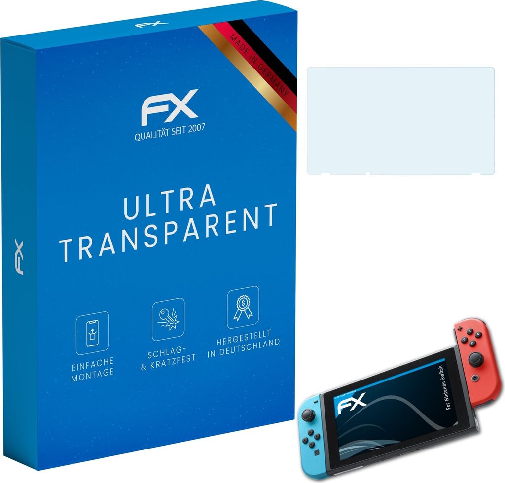 atFoliX FX-Clear 3x Schutzfolie kompatibel mit Nintendo Switch Displayschutzfolie