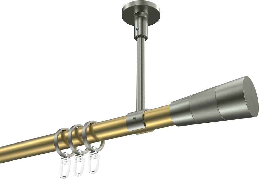 Interdeco Gardinenstange / Vorhangstange Messing-Optik / Edelstahl-Optik, Typ Sonette Tanara (Konus Bicolor) Deckenmontage, 20 mm Ø 1-läufig, 480 cm