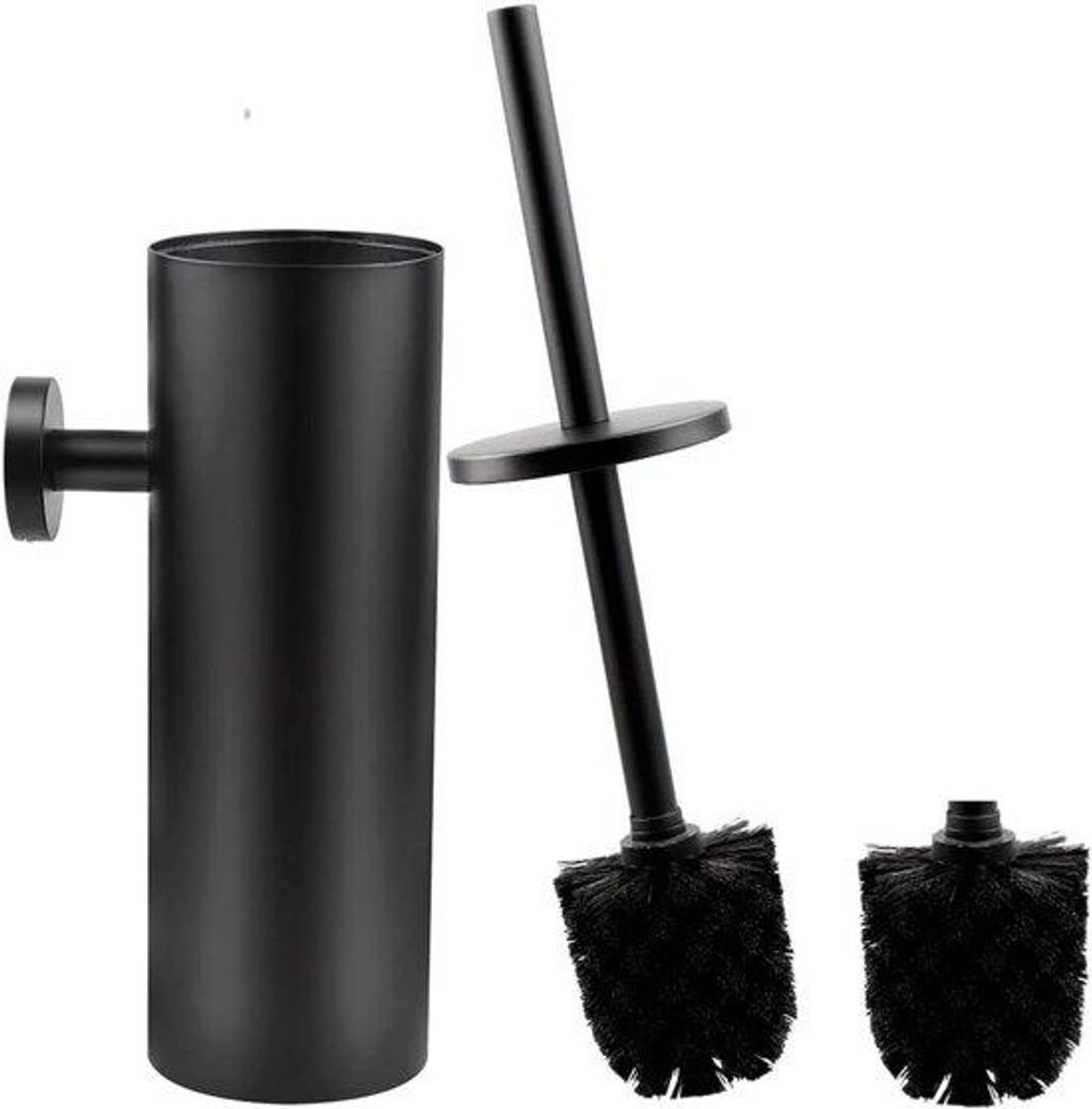 Stahlwandmontage & stehender langer Stahl-Toiletbrushset für Badezimmer | schwarz