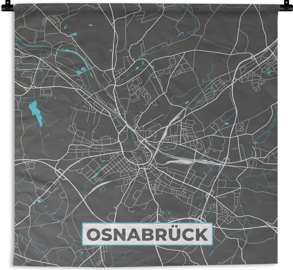 MuchoWow Wandteppich Wandbehang Stadtplan - Deutschland - Blau - Osnabrück - Karte 150x150 cm Tapisserie Dekoration Wandtuch - Wohnaccessoires -...
