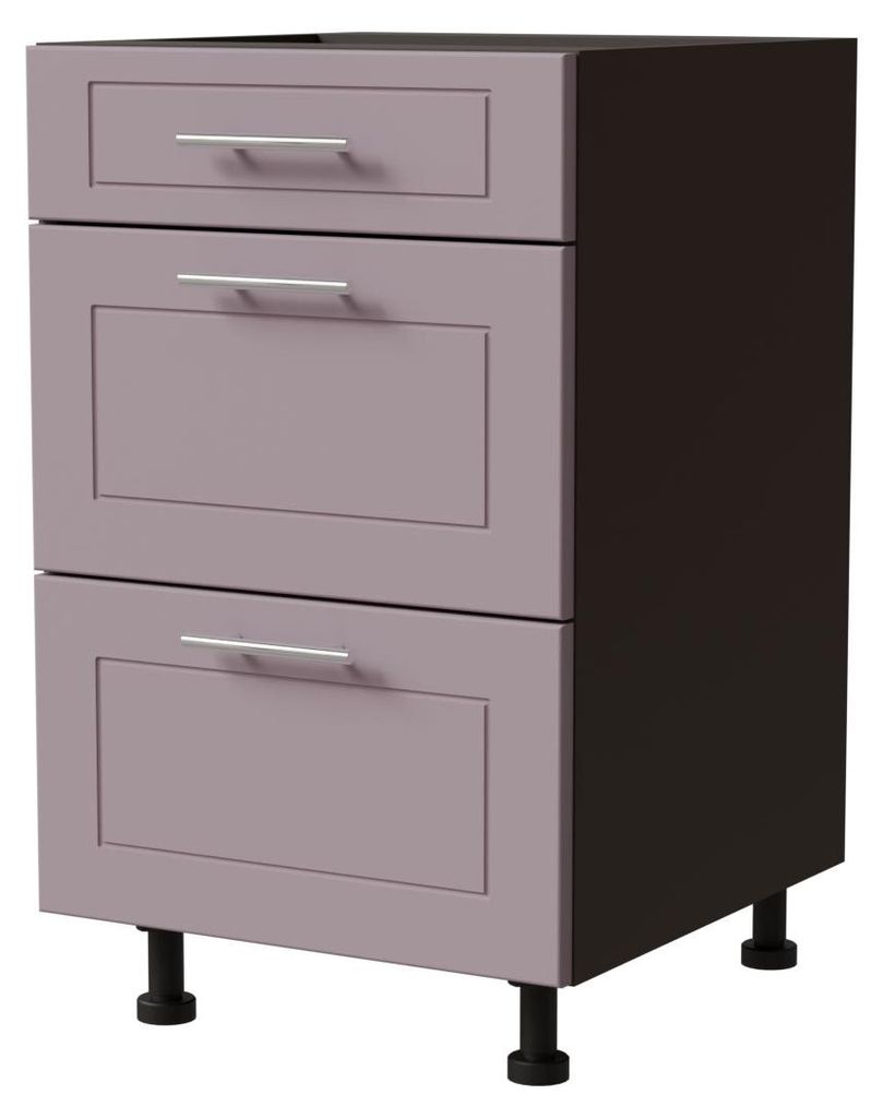Schubladenunterschrank BARI 50x82cm lackiert Ausführung wählbar BA-D3 - 50,RAL 4009 pastellviolett matt,lava,HETTICH InnoTech Atira (Vollauszug)