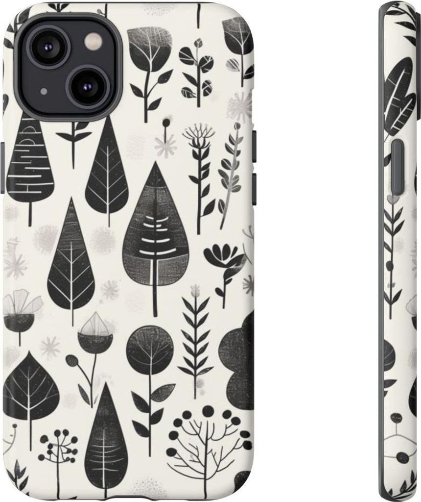 Monochromes botanisches Muster – Hülle Kompatibel mit iPhone 14 Plus