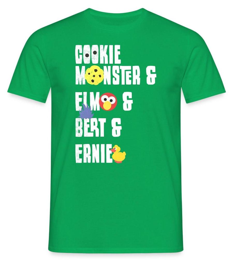 Spreadshirt Sesamstraße Cookie Monster, Elmo, Bert, Ernie Männer T-Shirt, S, Kelly Green