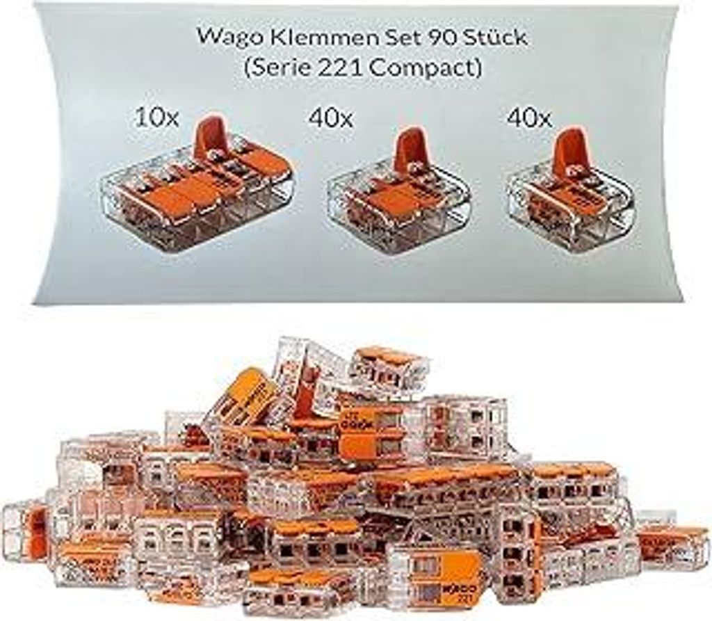 Wago Klemmen Set 90 Stück Serie 221 Compact 2, 3 und 5-polig 221-412 221-413 221-415 - Orange