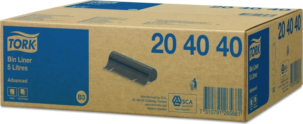 Tork 204040 Sac Poubelle 5L Noir en LLDPE Résistant - Lot de 50 Pièces