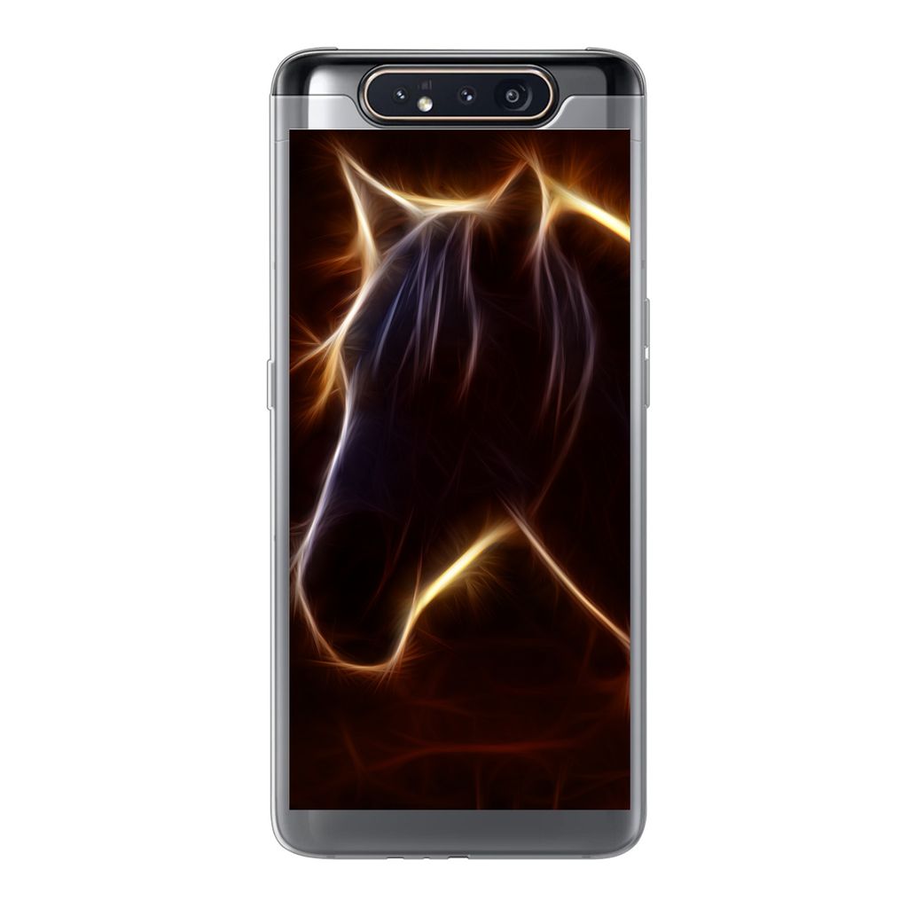 MuchoWow Handyhülle Schutzhülle Hülle für Samsung Galaxy A80 Pferd - Kontur - Leicht Silikon Softcase Handy Hülle - Schutzdeckel