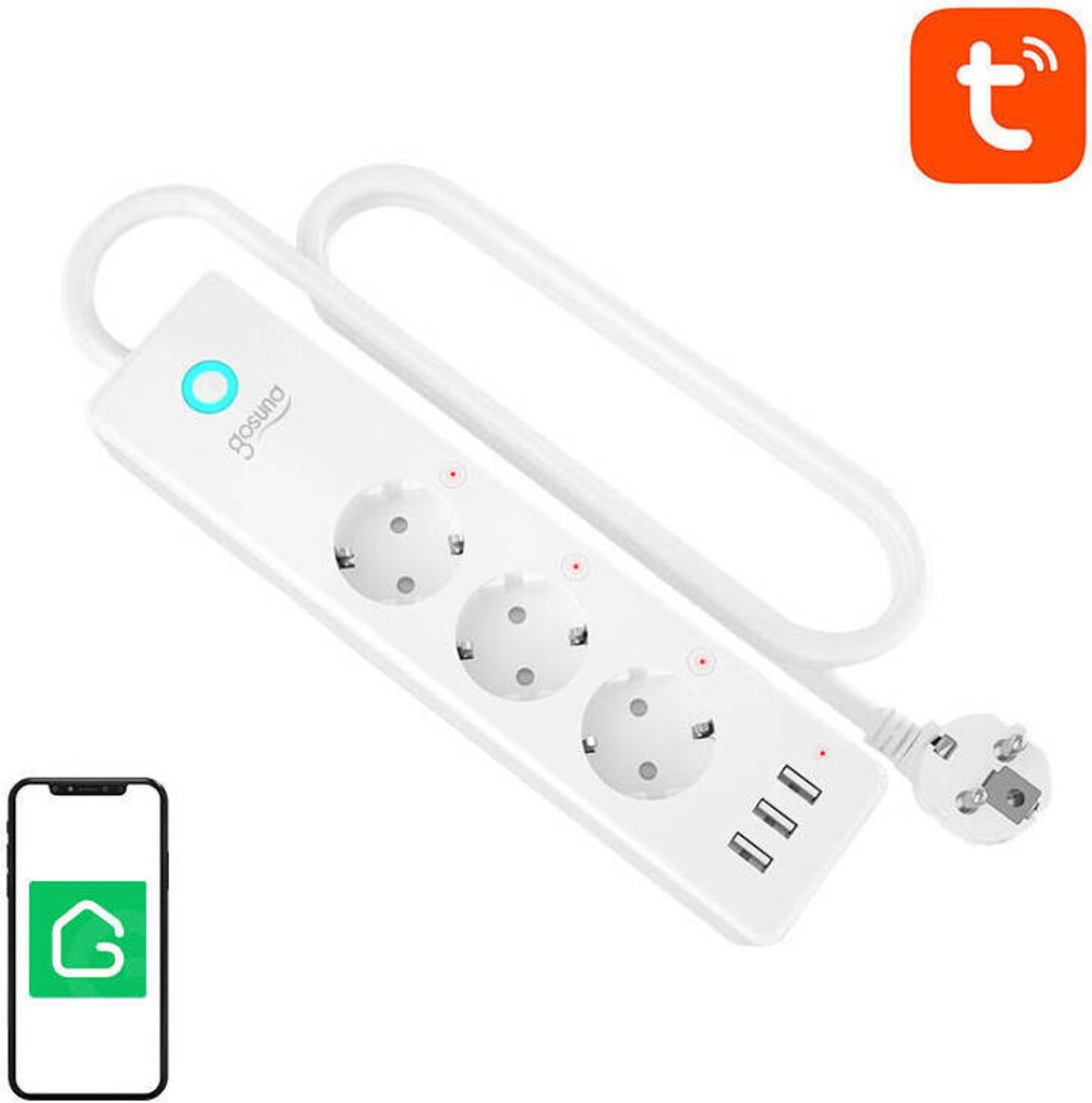 Gosund P1 PLUS smart WiFi power strip (3x AC schuko, 3x USB-A) Tuya